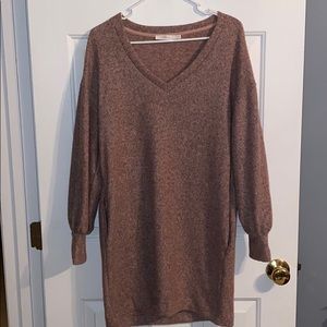 Cuff Sleeve Sweater Dress W Pockets